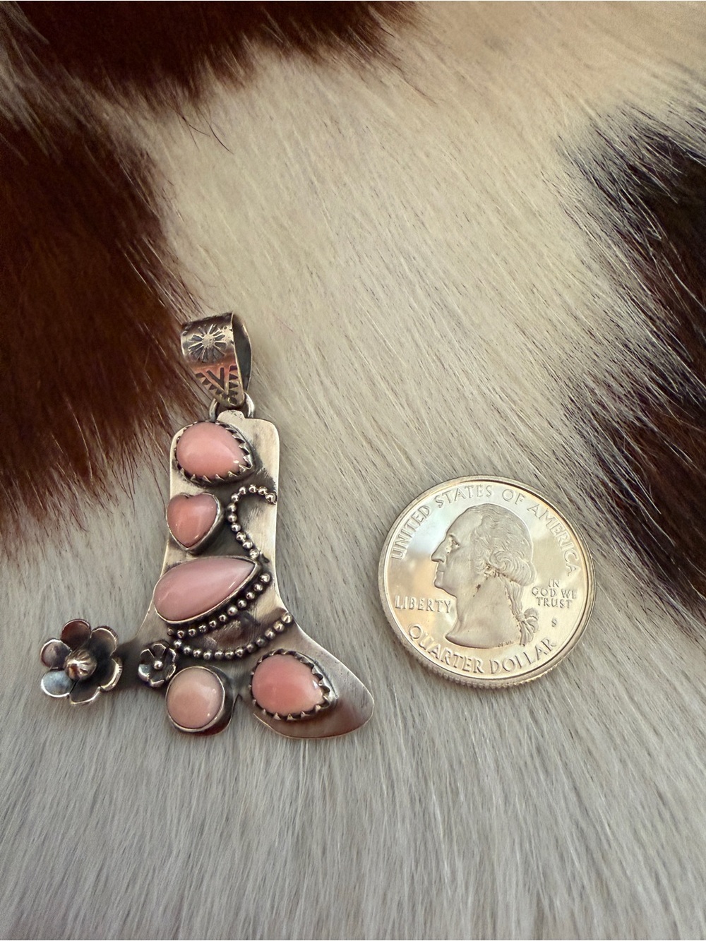 ❤️ Queen Pink Conch Sterling Silver Cowboy Boot Pendant Spinning Spur Handmade - Picture 6 of 12